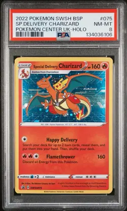 2022 POKEMON SWSH BLACK STAR PROMO #075 SPECIAL DELIVERY CHARIZARD-HOLO PSA 8 - Image 3