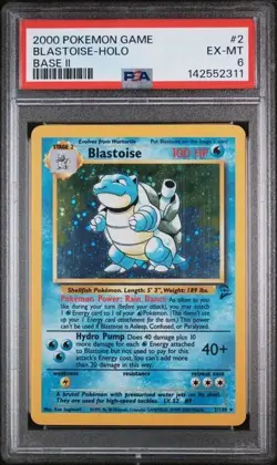 PSA 6 Ex-Mint Blastoise #2 Holo Rare Base Set 2 Vintage Pokemon Card - Image 1