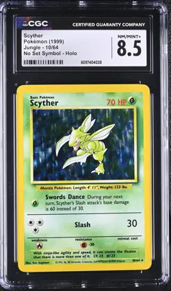 CGC 8.5 Scyther 10/64 No Set Symbol Holo Jungle Pokemon Card - Image 1