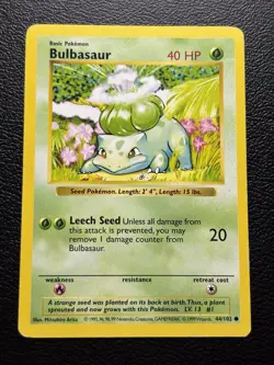 Pokemon Card Bulbasaur 44/102 Shadowless Base Set WOTC Vintage MP - Image 1