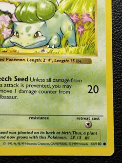 Pokemon Card Bulbasaur 44/102 Shadowless Base Set WOTC Vintage MP - Image 5