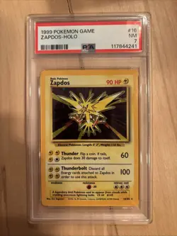 1999 POKEMON BASE SET UNLIMITED #16 ZAPDOS-HOLO PSA 7 - Image 1