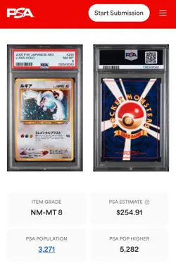 Pokemon 2000 P.M. Japanese Neo Lugia Holo PSA 8 - Image 3