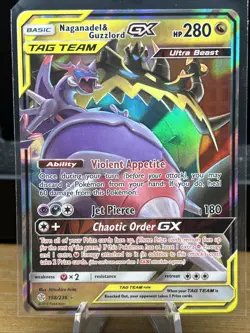Naganadel & Guzzlord GX Ultra Rare SM - Cosmic Eclipse 158/236 Dragon Pokemon - Image 1