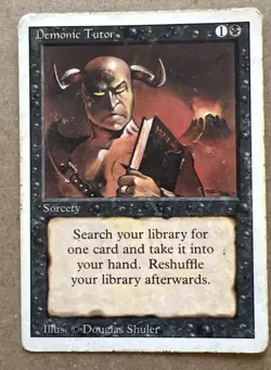 MTG Demonic Tutor Heavily played Revised Edition Magic the Gathering Card # 105 - Image 1