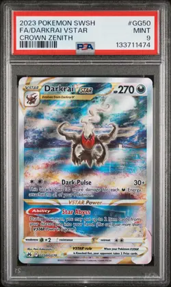 2023 POKEMON SWORD & SHIELD CROWN ZENITH #GG50 FULL ART/DARKRAI VSTAR PSA 9 - Image 1