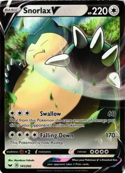 Pokemon TCG Snorlax V Ultra Rare SWSH01: Sword & Shield Base Set 141/202 DMG - Image 1