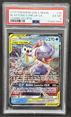 2019 Pokemon Sun & Moon Cosmic Eclipse Tag Team - Blastoise & Piplup GX - PSA 6 - Image 1