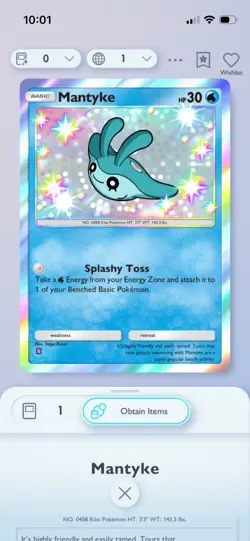 Pokemon Tcg Pocket Trade 1 Shiny Star Mantyke (Read description) - Image 1
