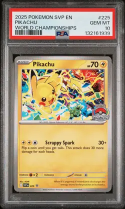 2025 POKEMON SVP EN-SV BLACK STAR PROMO WORLD CHAMPIONSHIPS #225 PIKACHU PSA 10 - Image 1