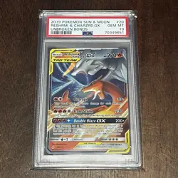 2019 POKEMON SUN & MOON UNBROKEN BONDS #20 RESHIRAM & CHARIZARD GX PSA 10 - Image 1