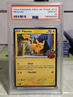 PSA 10 Gem Mint Pikachu Graded Pokemon Card #018 Trick or Trade 2024 - Image 1