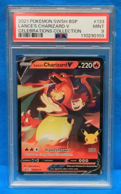 2021 POKEMON SWSH BSP # 133 LANCE'S CHARIZARD V PSA 9 MINT # 110230103 CEL COLL - Image 1