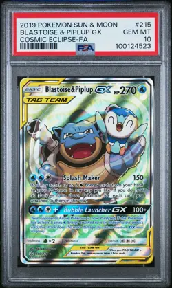 2019 POKEMON SUN & MOON COSMIC ECLIPSE FULL ART/BLASTOISE & PIPLUP GX PSA 10 - Image 1