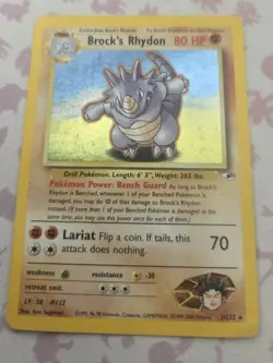 Brock’s Rhydon Pokemon Gym Heroes 2/132 Holo Rare Unlimited NM/LP On The Edges - Image 1