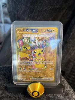 Pokemon TCG Pikachu EX Surging Sparks Holo Hyper Rare Gold 247/191 Crease - Image 1