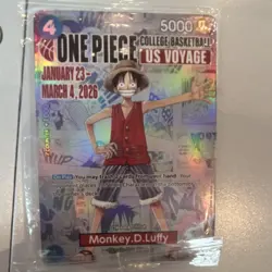 One Piece CCG Monkey.D.Luffy Promo Foil Card US Voyage 5000 Power - Image 1