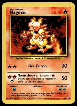 Magmar 36/102 Pokemon Card Base Set Uncommon 50 HP Lightly Played KA - Image 1