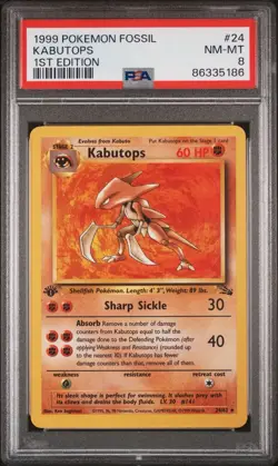1999 Pokemon Fossil Kabutops 1st Edition #24/62 Non-Holo PSA 8 NM-Mint - Image 1