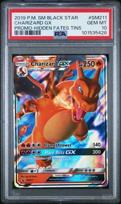 2019 POKEMON SM BLACK STAR PROMO HIDDEN FATES TINS #SM211 CHARIZARD GX PSA 10 - Image 1