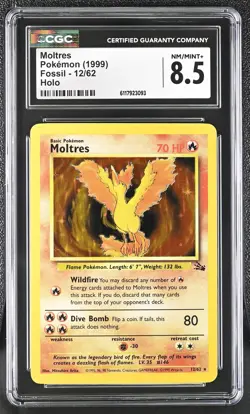 CGC 8.5 Moltres 1999 Fossil 12/62 Holo Pokemon Card - Image 1