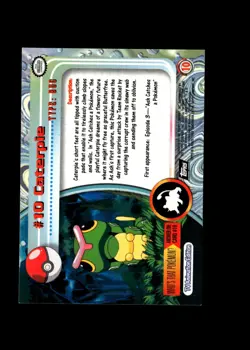 Caterpie : 1999 Topps Pokemon TV Animation Black Logo Card #10 + Fast FREE Ship - Image 2