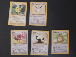 Jungle Set Pokemon Cards (5) Pikachu, Wigglytuff, Eevee, Snorlax, Kangaskhan - Image 1