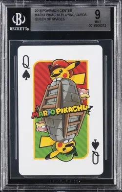 2016 POKEMON PLAYING CARDS MARIO PIKACHU QUEEN OF SPADES BGS 9 - Image 1