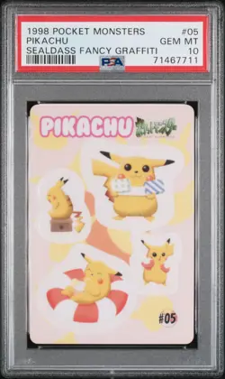 1998 POCKET MONSTERS SEALDASS FANCY GRAFFITI #05 PIKACHU PSA 10 - Image 1