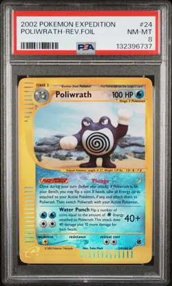 2002 POKEMON EXPEDITION #24 POLIWRATH-REVERSE FOIL PSA 8 - Image 1