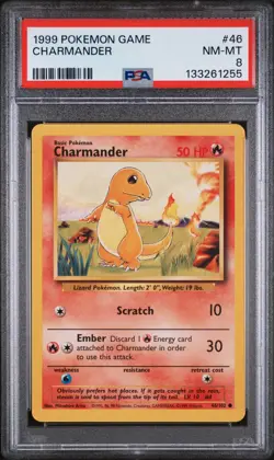 1999 POKEMON BASE SET UNLIMITED #46 CHARMANDER PSA 8 - Image 1