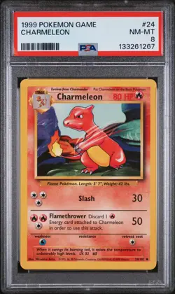 1999 POKEMON BASE SET UNLIMITED #24 CHARMELEON PSA 8 - Image 1