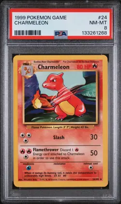 1999 POKEMON BASE SET UNLIMITED #24 CHARMELEON PSA 8 - Image 3