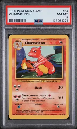 1999 POKEMON BASE SET UNLIMITED #24 CHARMELEON PSA 8 - Image 5