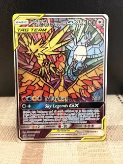 FULL ART Moltres Zapdos Articuno GX SM210 Pokemon Stained Glass Birds - Image 1