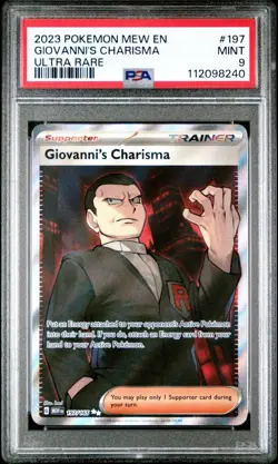 Pokemon Mew En Giovanni's Charisma Ultra Rare PSA 9 2023 #197 - Image 1