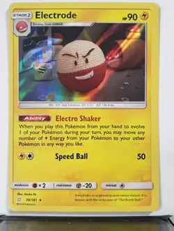 HOLO Electrode 39/181 - NM - Crocheted Art - RARE Team Up Sun Moon Pokemon Card - Image 1