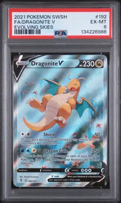 2021 POKEMON SWORD & SHIELD EVOLVING SKIES #192 FULL ART/DRAGONITE V PSA 6 - Image 1