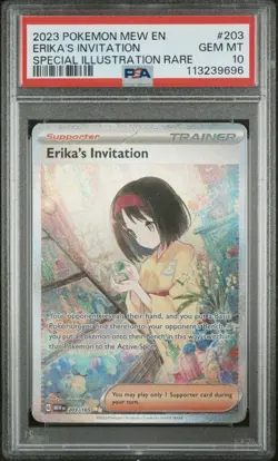2023 POKEMON MEW EN-151 SPECIAL ILLUSTRATION RARE #203 ERIKA'S INVITATION PSA 10 - Image 1