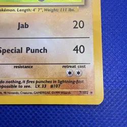 Hitmonchan - 7/102 - Pokemon Card Base Set Unlimited Holo Rare MP - Image 4
