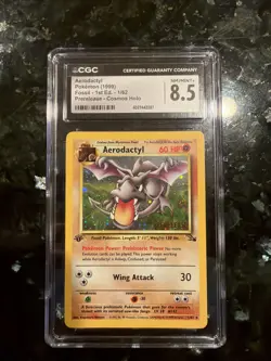 CGC 8.5 Aerodactyl Fossil 1st Edition Cosmos Holo 1/62 Prerelease Pokemon Card - Image 1