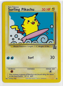 POKEMON WOTC Black Star NM NONholo RARE Pokemon League PROMO #28 SURFING PIKACHU - Image 1