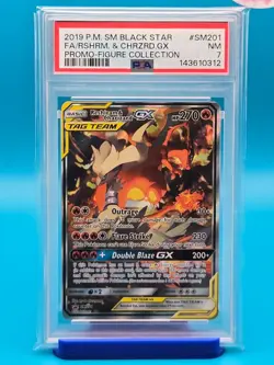 PSA 7 - 2019 POKEMON SM BLACK STAR PROMO SM201 FULL ART/RESHIRAM & CHARIZARD GX - Image 1
