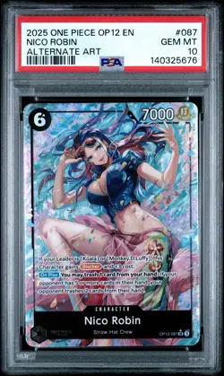 2025 ONE PIECE OP12 087 LEGACY OF THE MASTER NICO ROBIN ALT ART PSA 10 GEM MINT - Image 1
