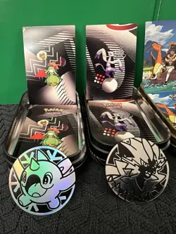 Pokemon TCG Assorted Collector's Tins (5 Mini Tins w/ Artwork/Stickers/Coins) - Image 4