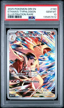 2025 POKEMON DRI EN-DESTINED RIVALS ILLUSTRATION RARE ETHAN'S TYPHLOSION PSA 10 - Image 1