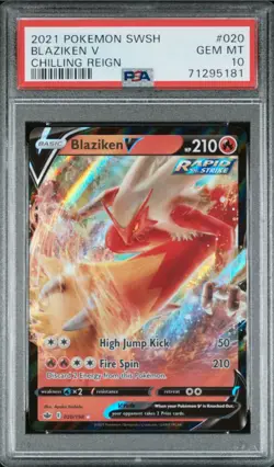 2021 Pokemon Chilling Reign Blaziken V PSA 10 #020 - Image 1