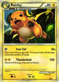 Pokemon TCG Raichu 30/30 HGSS Trainer Kit Holo Rare Holo HP - Image 1