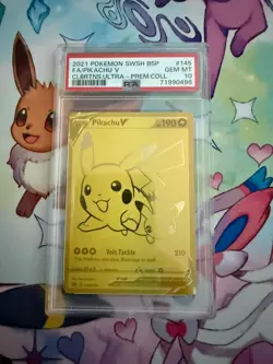 Pokemon Pikachu V SWSH145 Sword & Shield Promo Metal Ultra Rare PSA 10 - Image 1