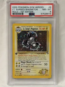 Pokemon TCG Lt. Surge's Magneton Gym Heroes First Edition Holo PSA 8 - Image 1